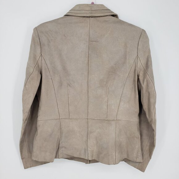 Bernardo Vintage Button Down Metallic Sheen Suede Leather Jacket S Womens  Tan - Picture 2 of 8